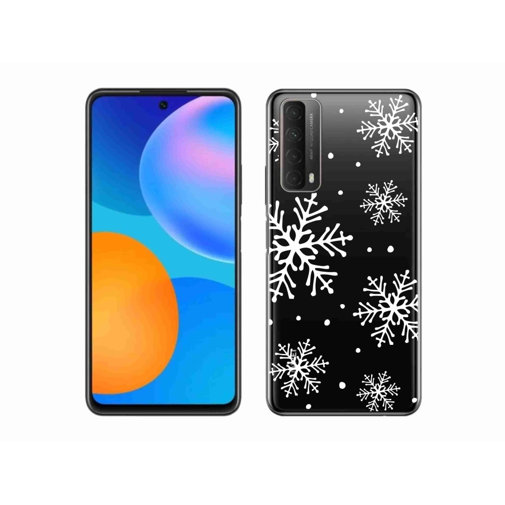 Gél borító mmCase a Huawei P Smart (2021) készülékhez - fehér hópelyhek átlátszó háttéren