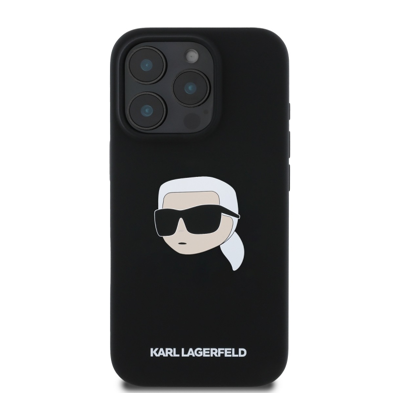 Karl Lagerfeld Liquid Silicone Karl Head Karl Head MagSafe hátlap iPhone 16 Pro Max-hoz Fekete