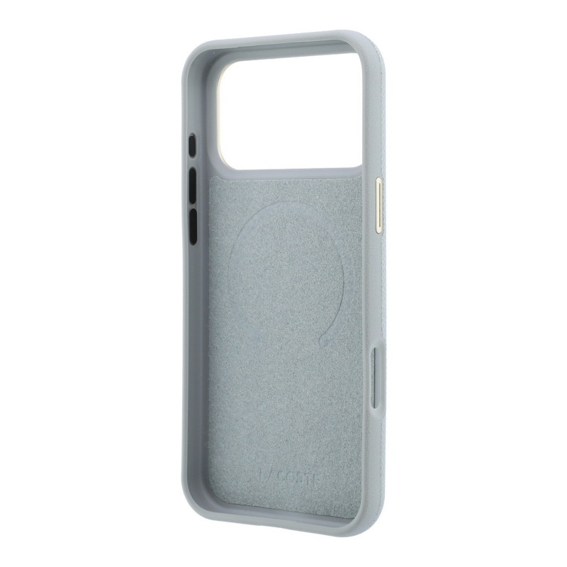 Lacoste PU bőr Champs-Élysées arany logós MagSafe hátsó tok iPhone 18 Pro Max-hoz, világosszürke