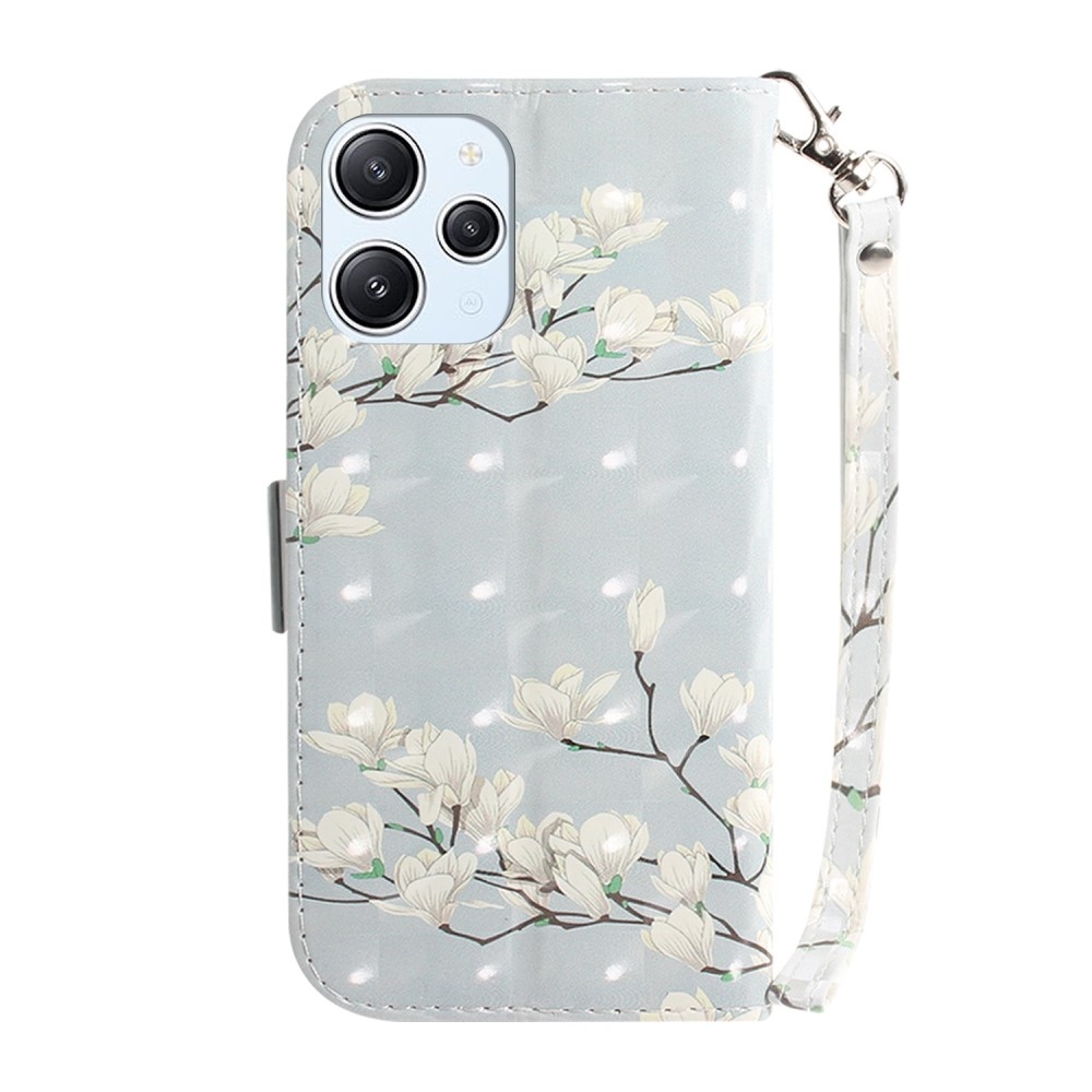 Nyomtatott könyv tok Xiaomi Redmi 12 4G/5G - fehér virágok