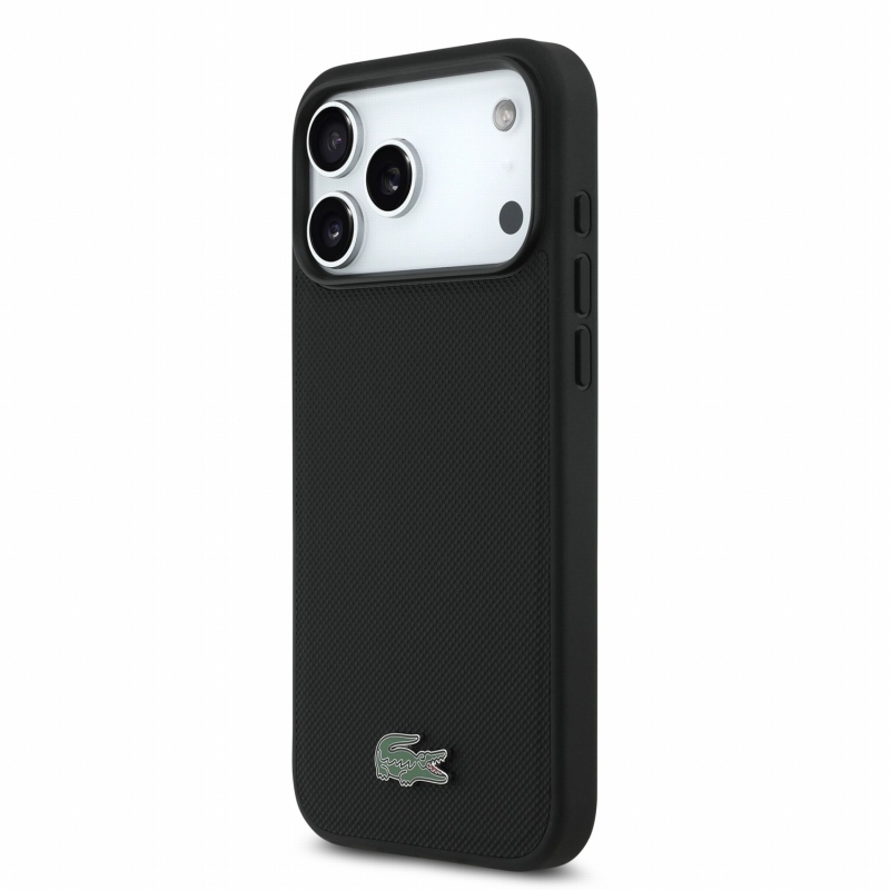 Lacoste PVC Iconic Petit Pique fém logós MagSafe hátsó tok iPhone 18 Pro Max-hoz, fekete