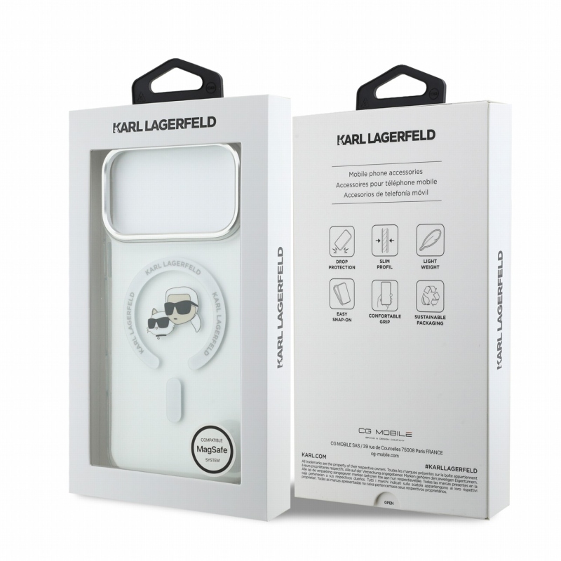 Karl Lagerfeld IML K&CH Heads fémkeretes MagSafe hátlap az iPhone 18 Pro Max-hoz, fehér