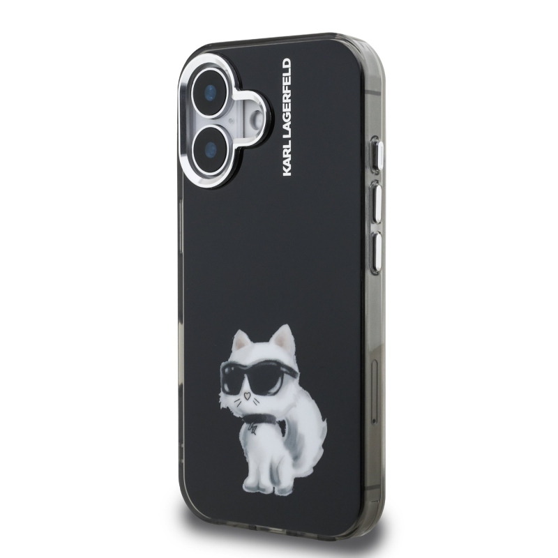 Karl Lagerfeld IML Aquarelle Choupette hátlapi borító iPhone 16-hoz Fekete