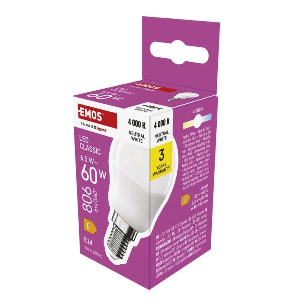 LED izzó Classic Mini Globe / E14 / 6,5 W (60 W) / 806 lm / semleges fehér