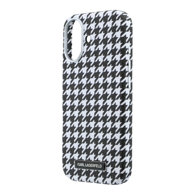 Karl Lagerfeld PU Houndstooth gyantalemez MagSafe hátlapi borító iPhone 17-hez Fekete