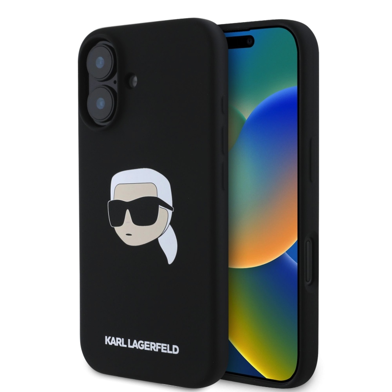Karl Lagerfeld folyékony szilikon Karl Head MagSafe hátlap iPhone 16-hoz Fekete