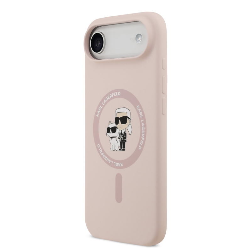Karl Lagerfeld Folyékony szilikon Karl és Choupette MagSafe hátlap iPhone 17 Air rózsaszínű borítóhoz