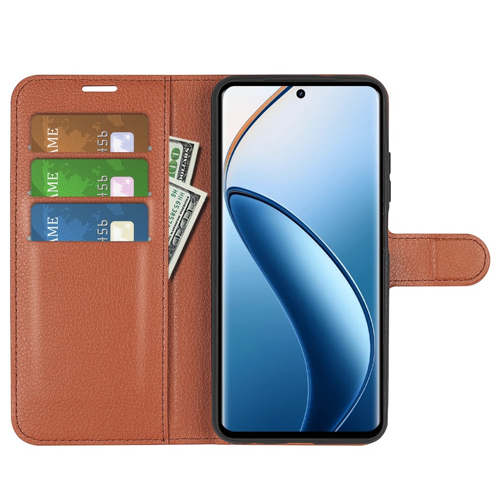 Litchi könyvtáska a Realme 12+ 5G készülékhez - barna