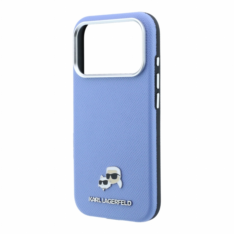 Karl Lagerfeld PU, szemcsés felületű, félig körbefutó K&CH Heads Magsafe hátsó tok iPhone 18 Pro-hoz, kék