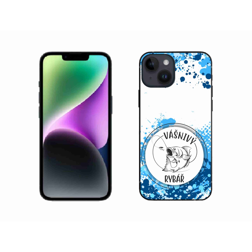 Gél borítás mmCase iPhone 14 készülékhez - szenvedélyes halász fehér háttérrel