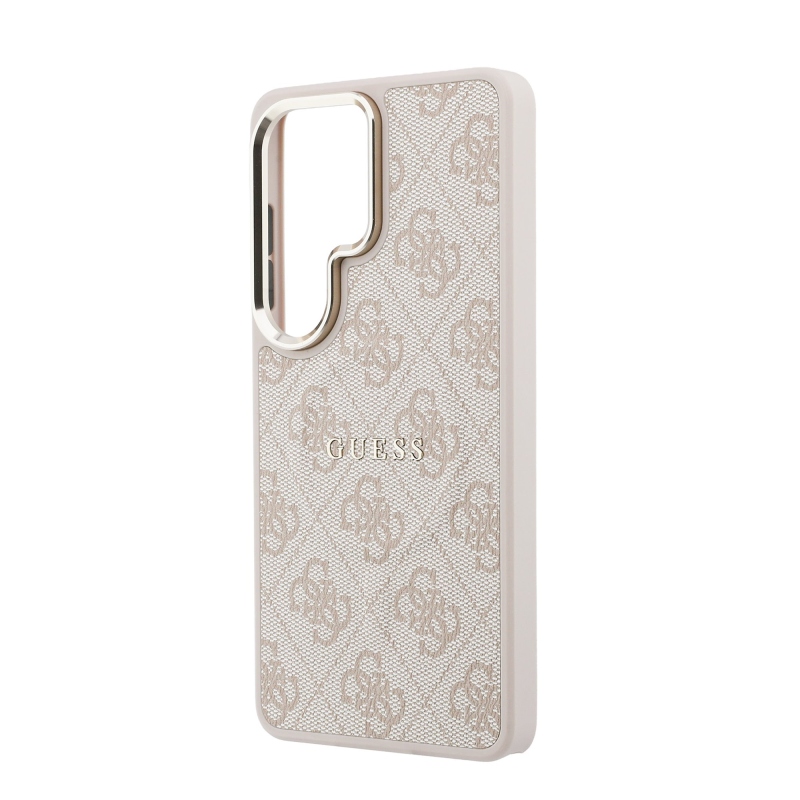 Guess PU bőr 4G arany keret mágneses hátlap Samsung Galaxy S26 Ultra rózsaszín