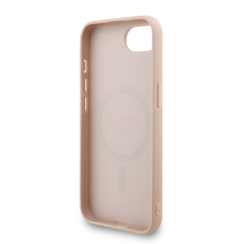 Guess PU bőr 4G színes gyűrűs pánt MagSafe hátsó borító iPhone 16e rózsaszínhez