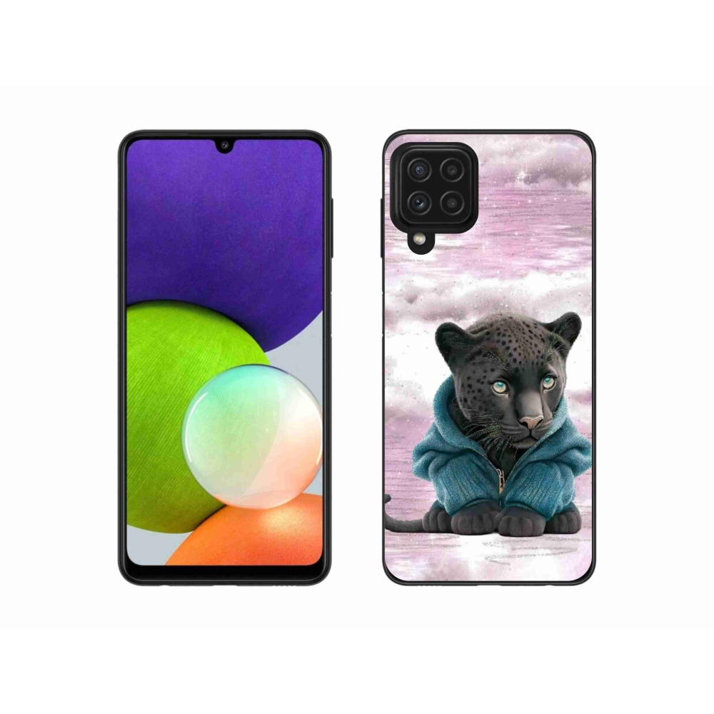 Zselés borítás mmCase Samsung Galaxy A22 4G - fekete párduc pulóverben