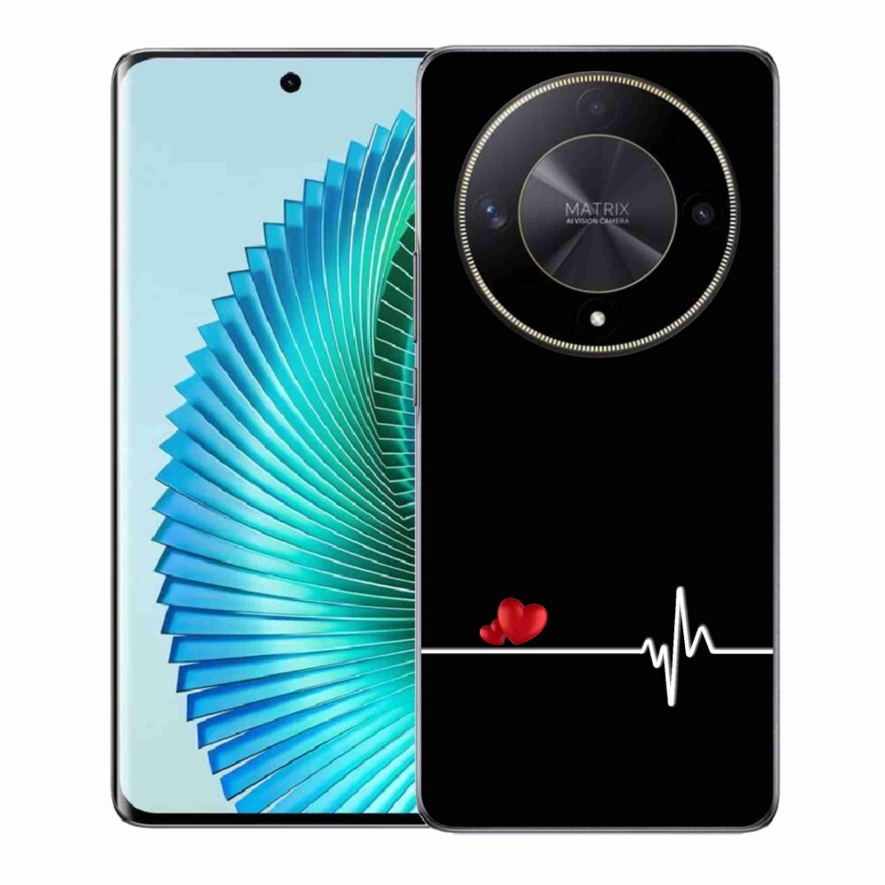 Gél borító mmCase a Honor Magic 6 Lite 5G készülékhez - szív és szívverés fekete háttérrel