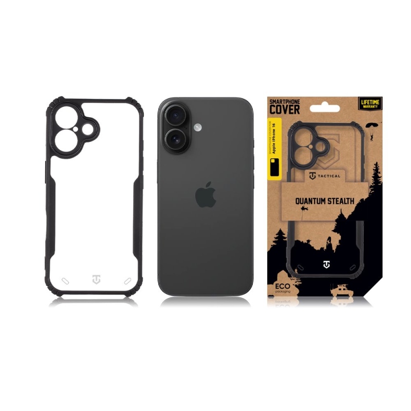 Tactical Quantum lopakodó védőburkolat Apple iPhone 16 készülékhez Clear/Black (átlátszó/fekete)