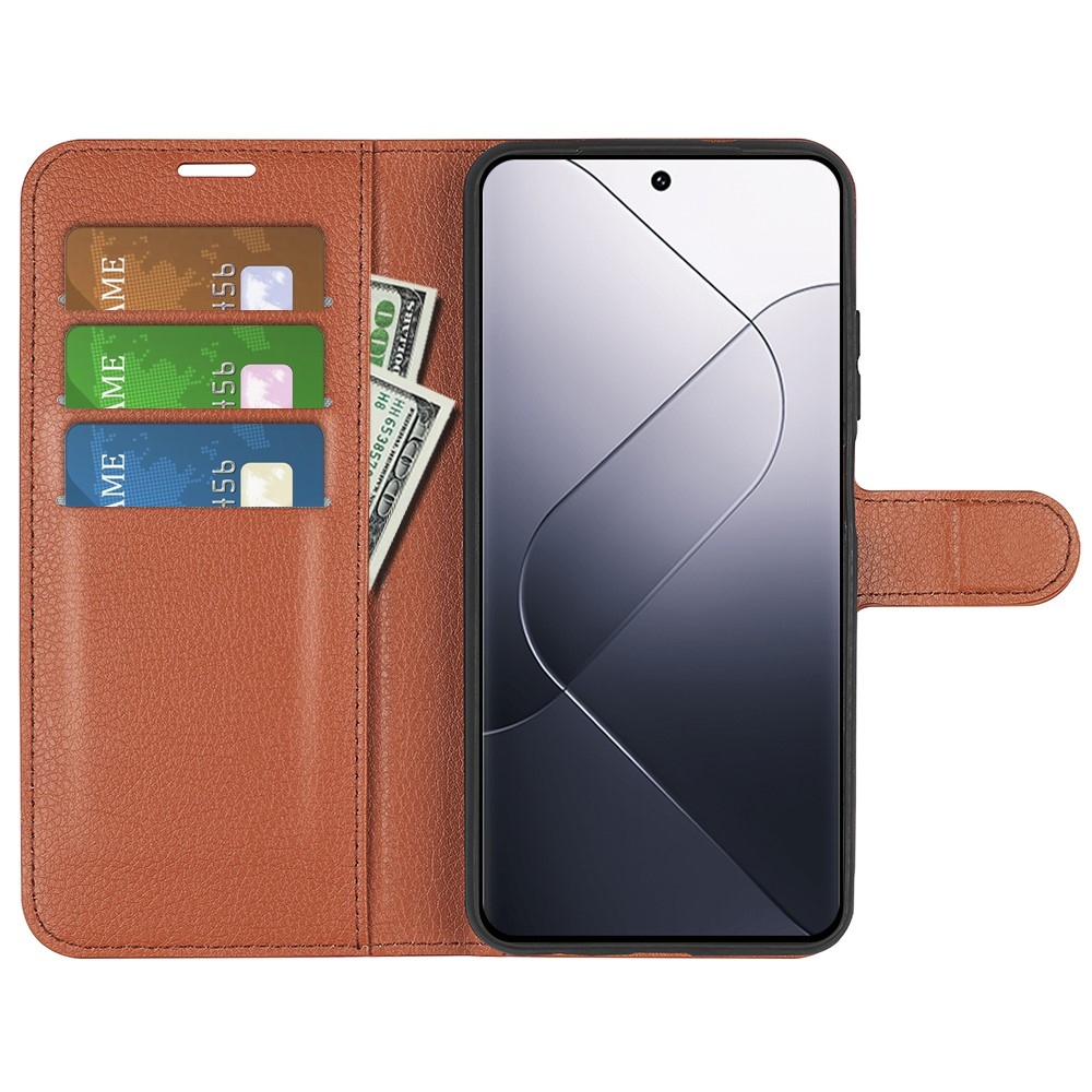 Litchi könyv tok a Xiaomi 14-hez - barna