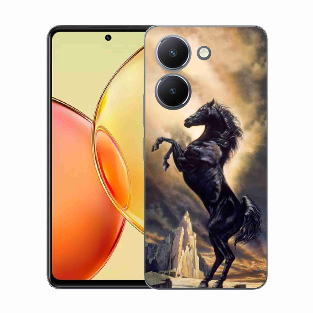 Zselés borítás mmCase a Vivo Y36-hoz - fekete rajzfilm ló