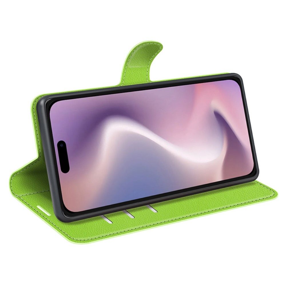 Litchi könyvtáska iPhone 16 Plus készülékhez - zöld