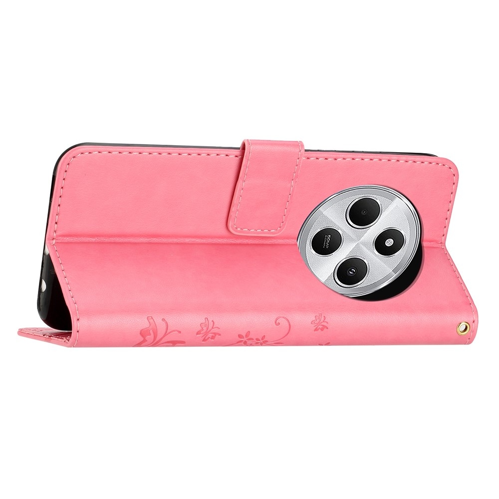 Virágok könyv tok Xiaomi Redmi 14C/Poco C75 - rózsaszínű