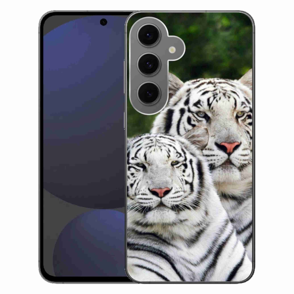 Gél tok mmCase Samsung Galaxy S24 FE készülékhez - fehér tigrisek
