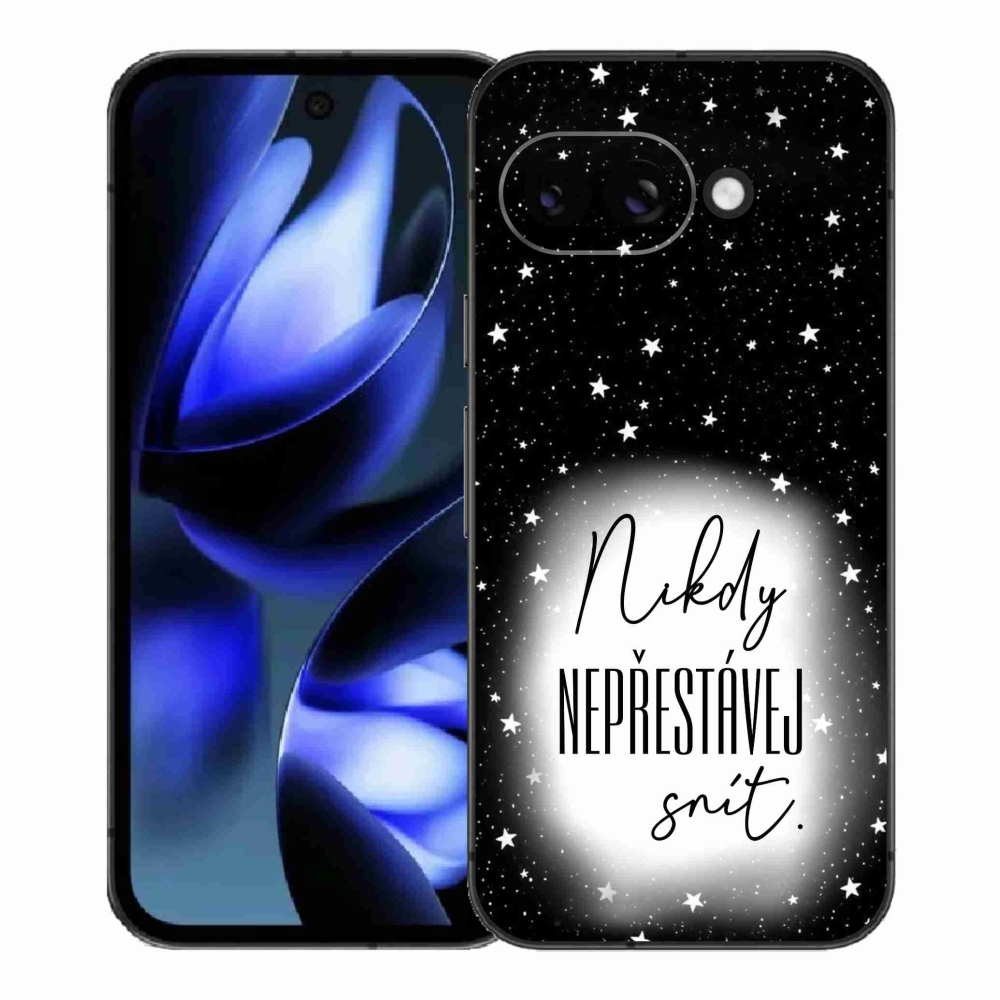 Gél borítás mmCase a Google Pixel 9a készülékhez - Idézet 1 fehér és fekete háttérrel