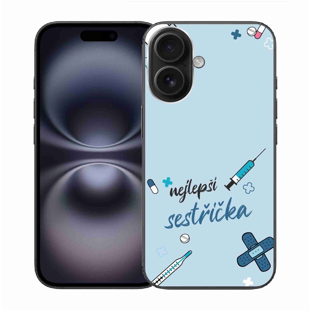 Gél borító mmCase iPhone 16-hoz - legjobb kishúg kék háttérrel