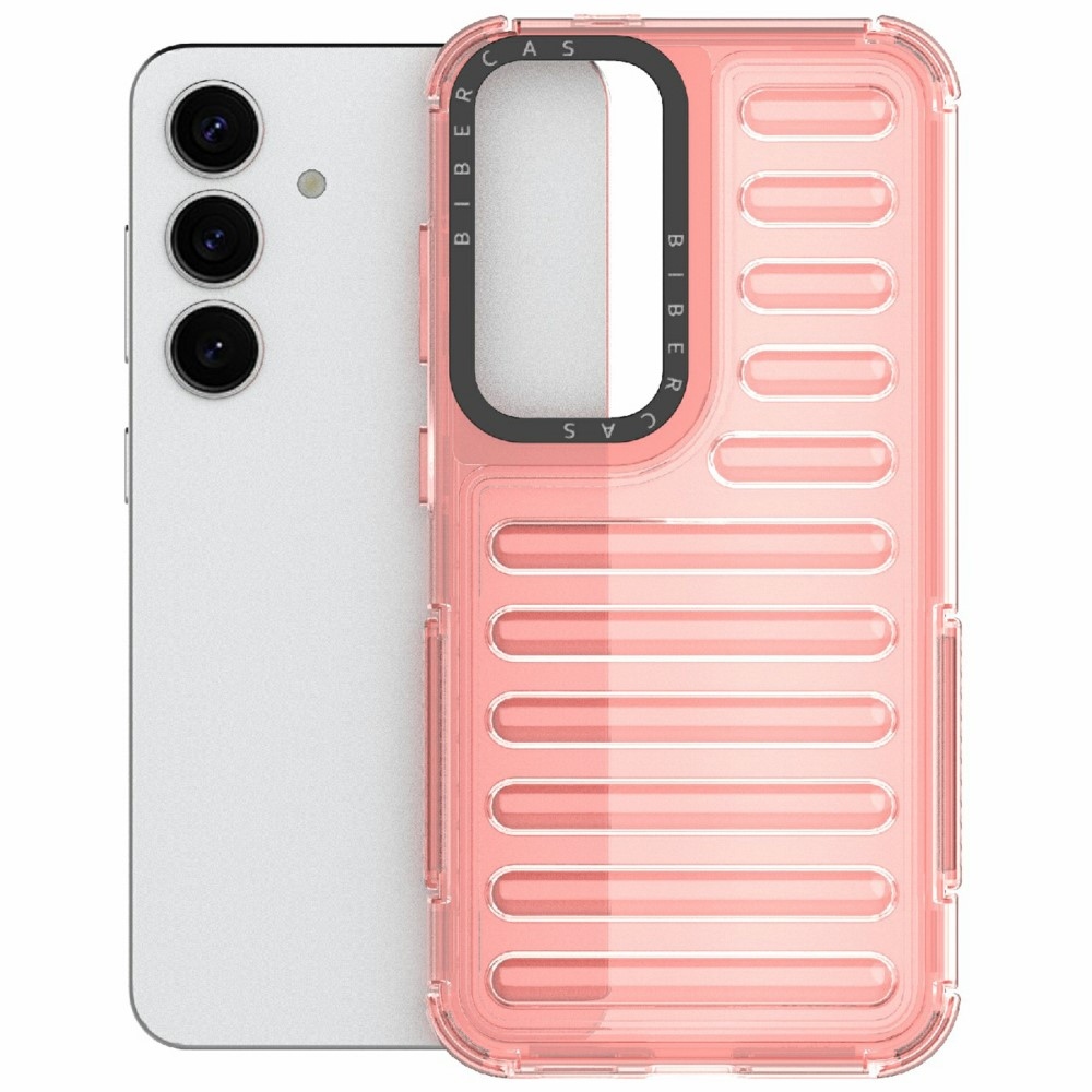 Csíkos tartós borító Samsung Galaxy S25 készülékhez - sötét rózsaszín