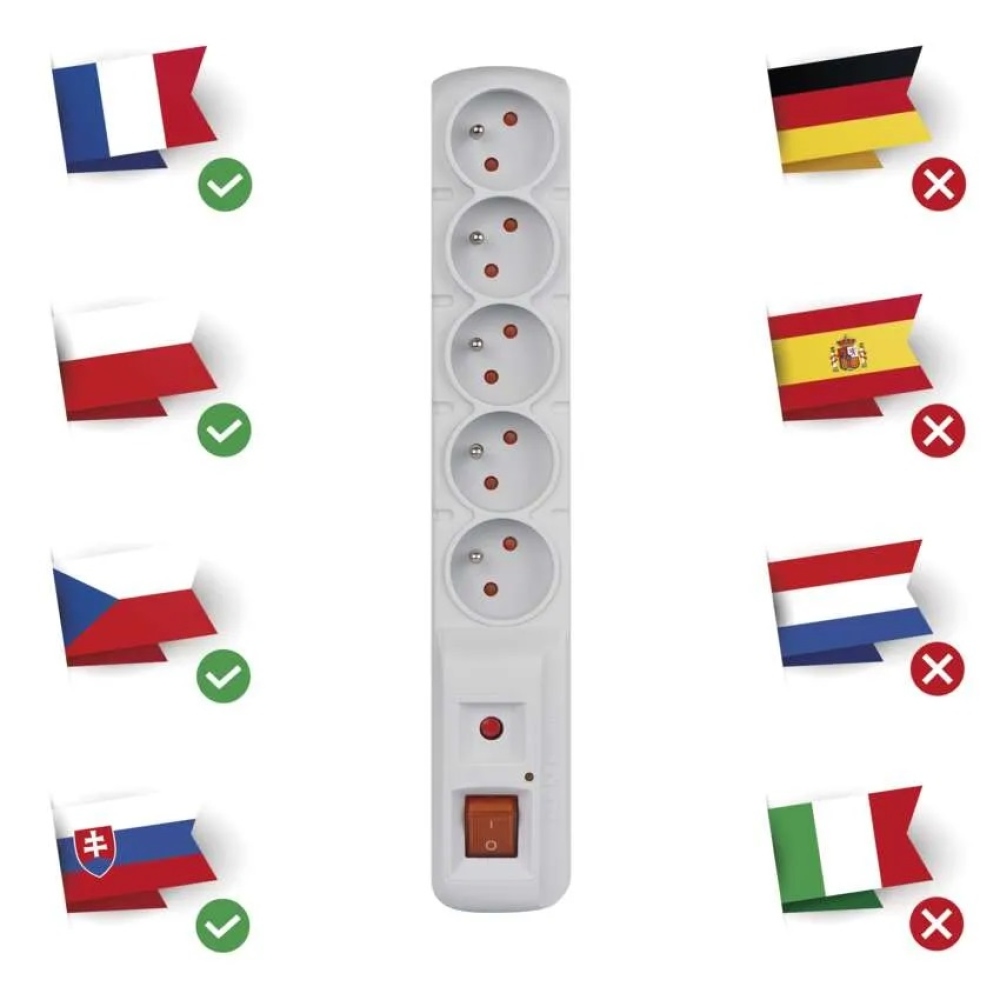 Túlfeszültségvédő - 5 aljzat, 5m - szürke