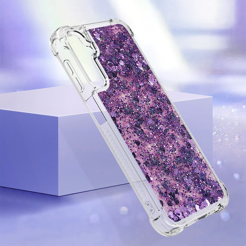 Glitter homokóra zselés tok Samsung Galaxy A24 készülékhez - sötétlila/szív