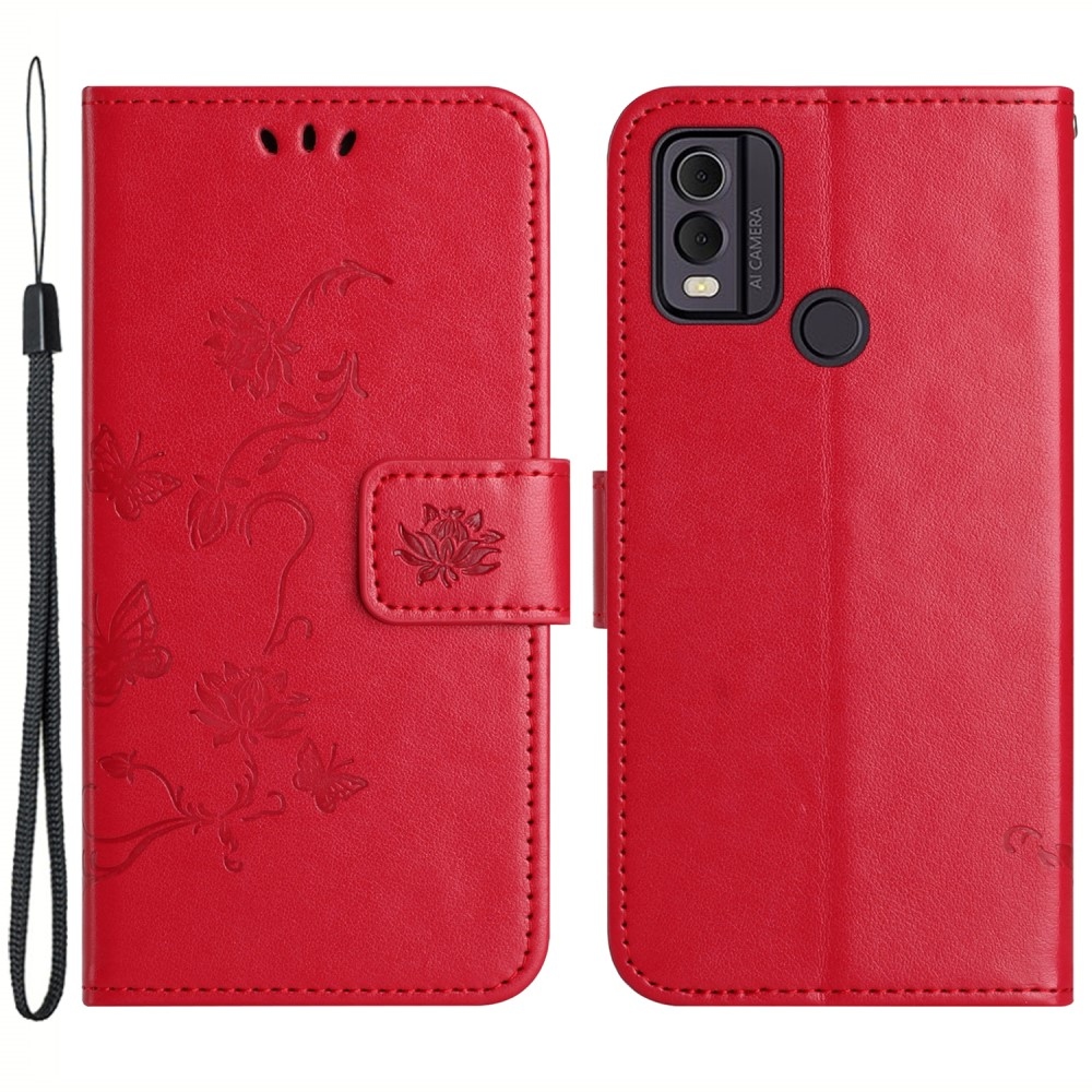 Virágos könyvtáska Nokia C22 készülékhez - piros