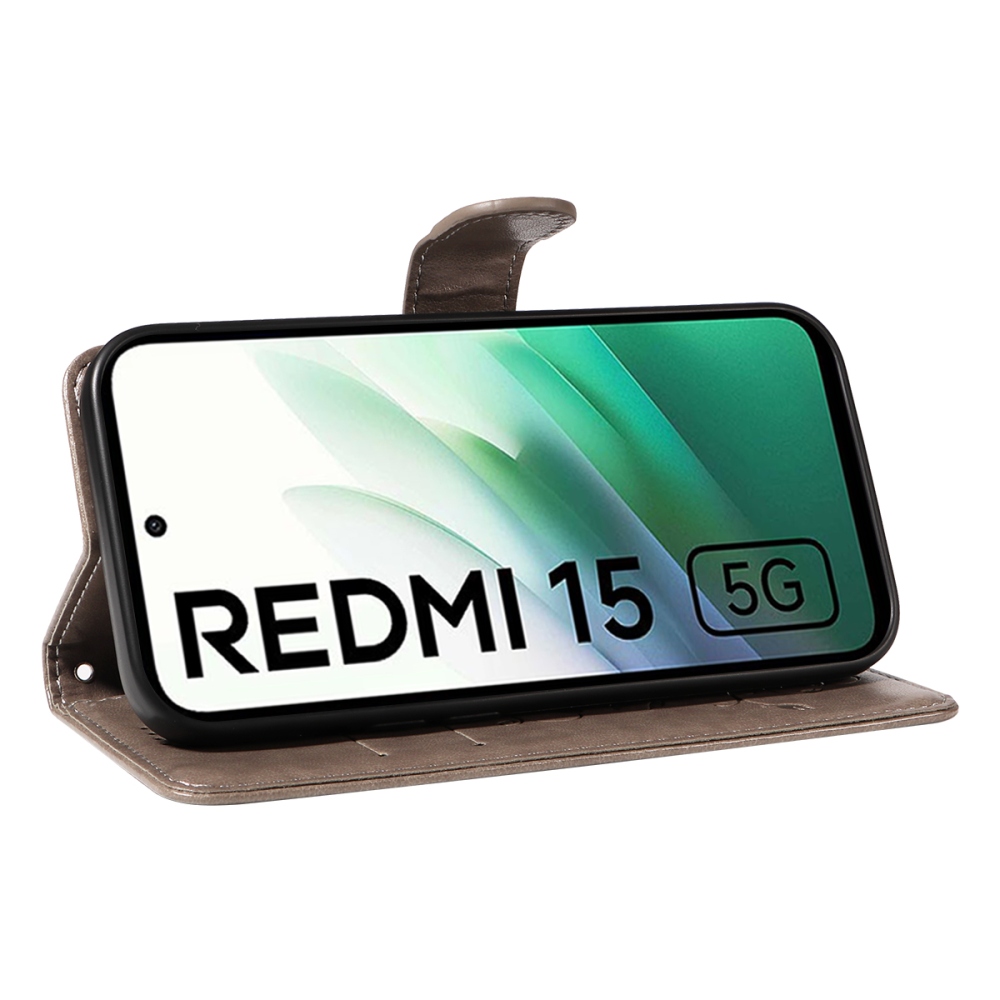 Virágos könyves tok Xiaomi Redmi 15 4G (171mm) - szürke