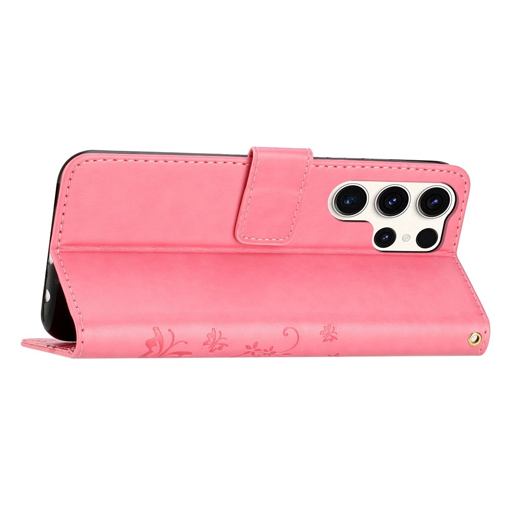 Virágok könyv tok Samsung Galaxy S25 Ultra készülékhez - rózsaszín