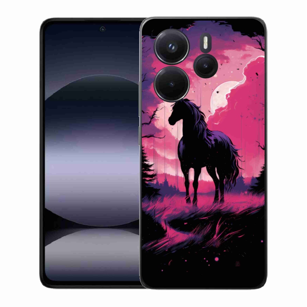 Gél borító mmCase a Xiaomi Redmi Note 14-hez - fekete rajzfilm ló 1