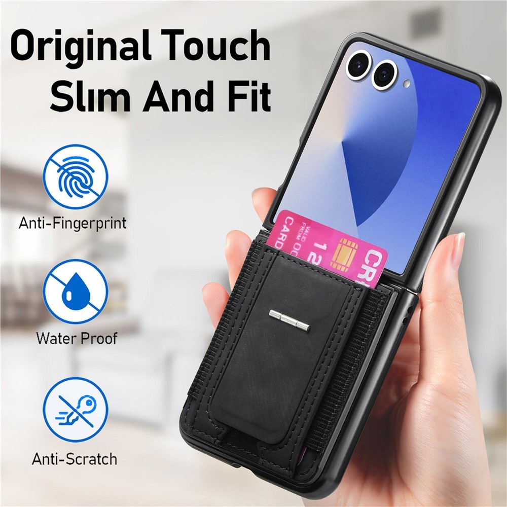 Fényűző műanyag borítás műbőrrel Samsung Galaxy Z Flip7 5G készülékre - fekete