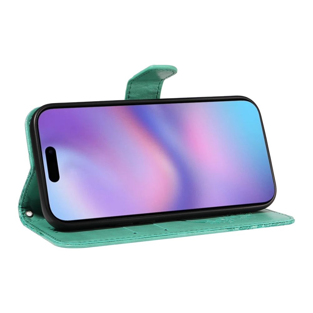 Virágos pillangó könyvtáska iPhone 17 készülékhez - teal színű