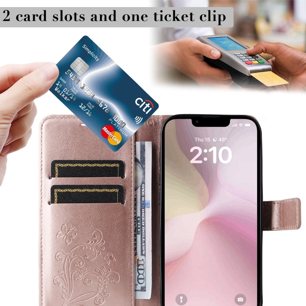 Nagy pillangó könyvtáska iPhone 16e készülékhez - rózsaarany