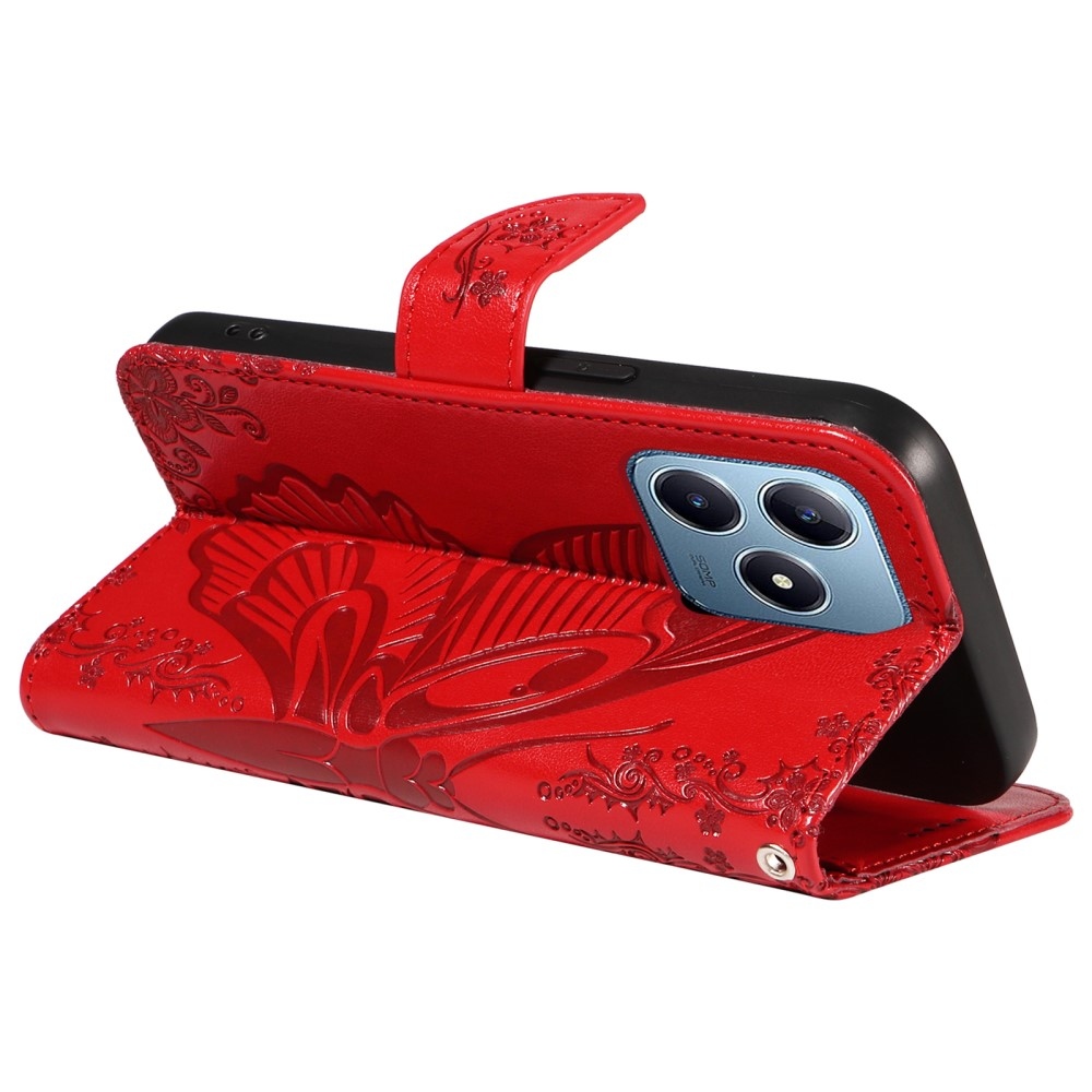 Virágos pillangó könyvtáska Realme C61/C63 készülékhez - piros