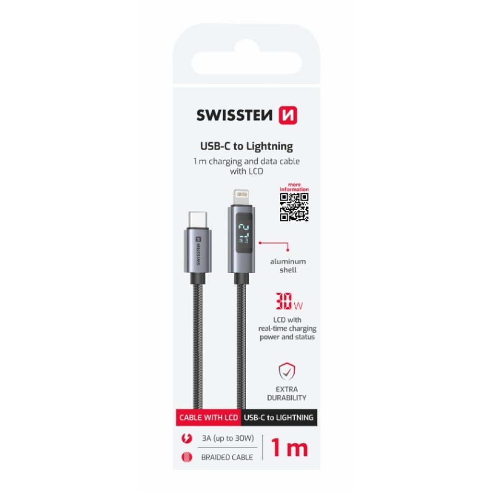 Swissten LCD kábel USB-C / Lightning 1m