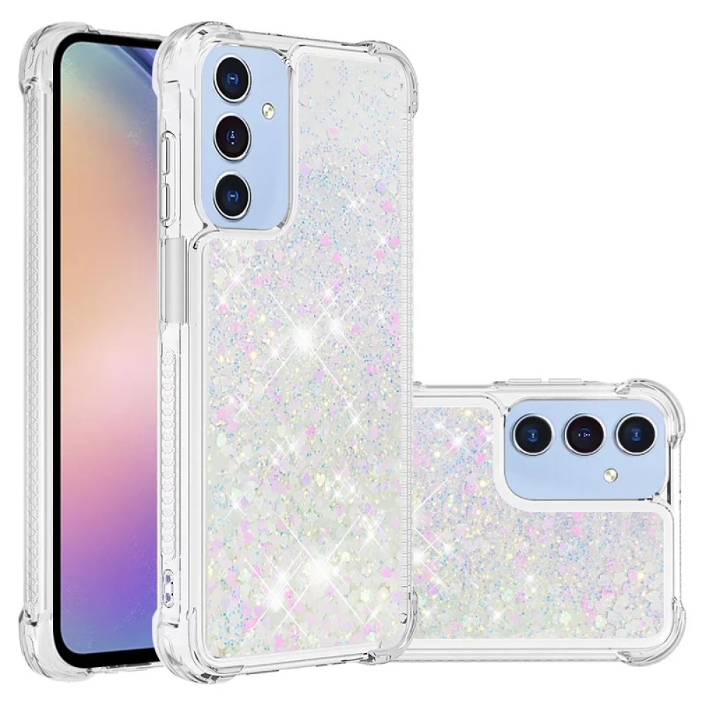 Glitter zselés homokóra tok Samsung Galaxy A16 4G/5G - rózsaszín/ezüst/szívecske