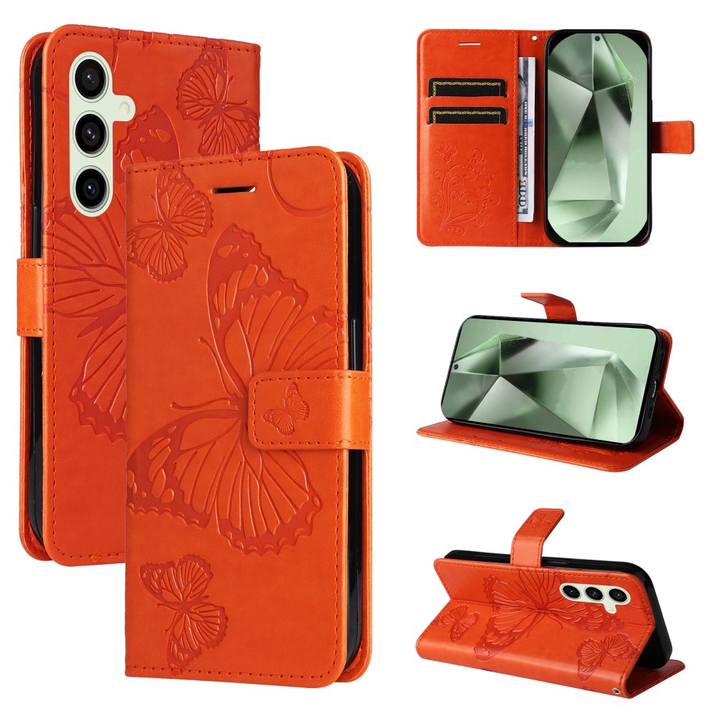 Nagy pillangó könyv tok Samsung Galaxy S24 FE készülékhez - narancssárga