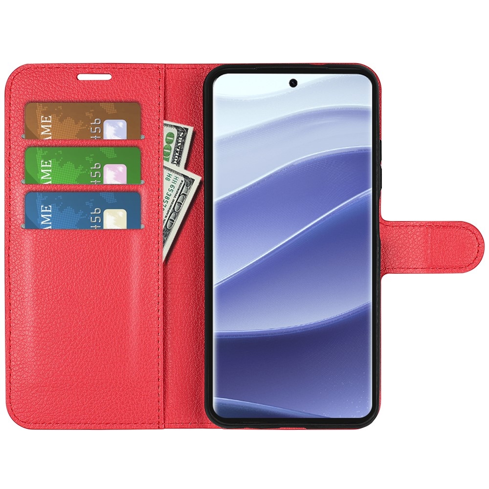 Litchi könyv tok Xiaomi Redmi Note 14 Pro 5G/Poco X7 5G - piros