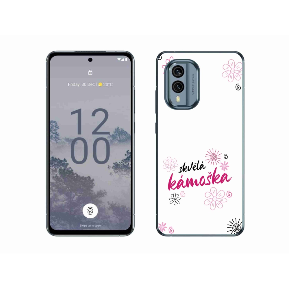 Zselés borítás mmCase a Nokia X30 5G-n - nagyszerű haver fehér háttérrel