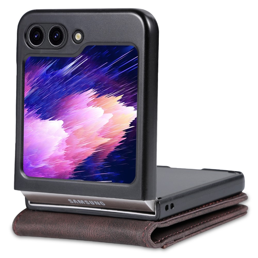 AZNS műanyag borítás PU bőrrel Samsung Galaxy Z Flip5 5G - barna