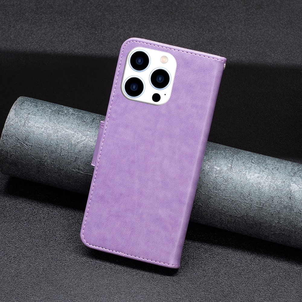 Pillangó könyvtáska iPhone 16 Pro készülékhez - világos lila