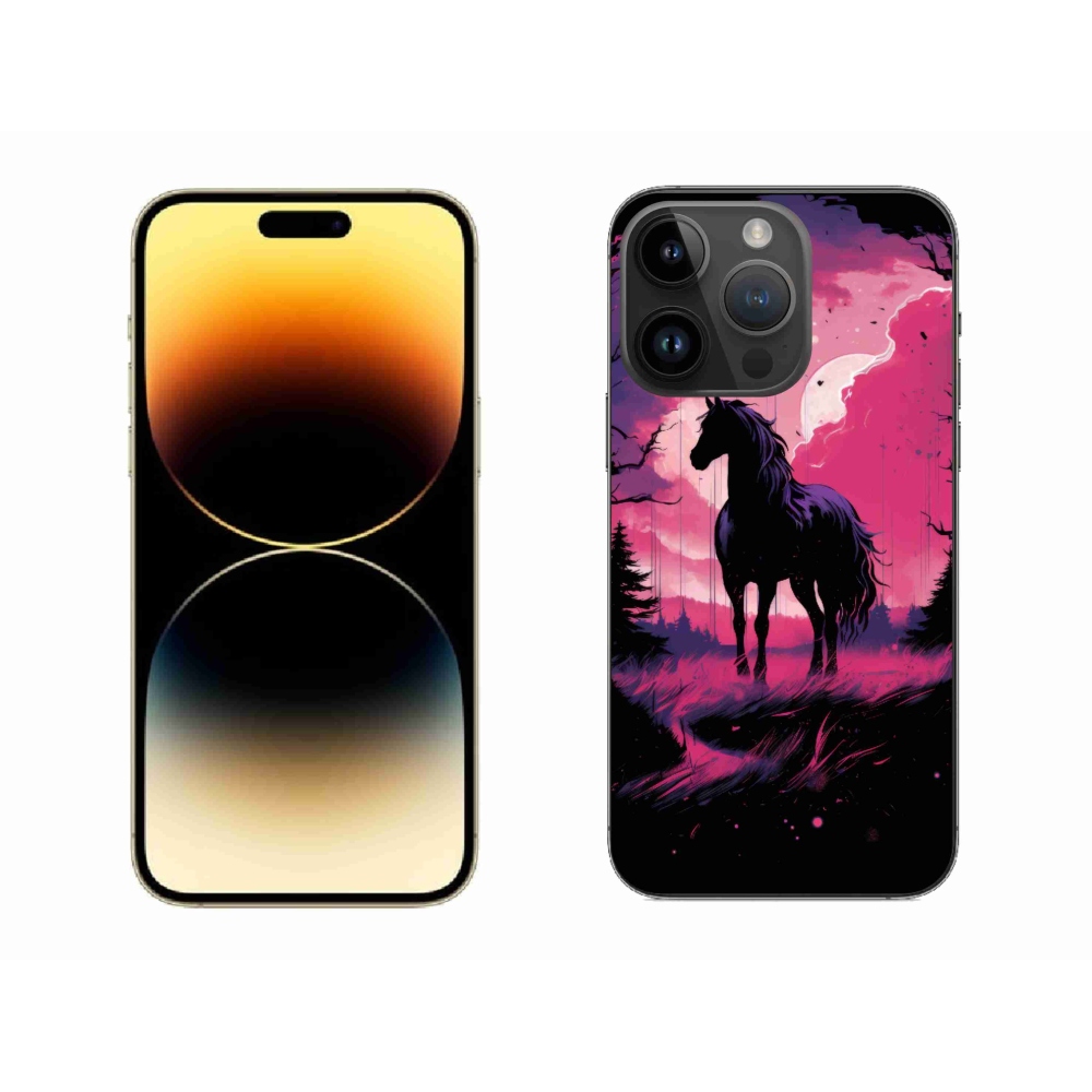 Zselés borítás mmCase iPhone 14 Pro Max készülékhez - fekete rajzfilm ló 1
