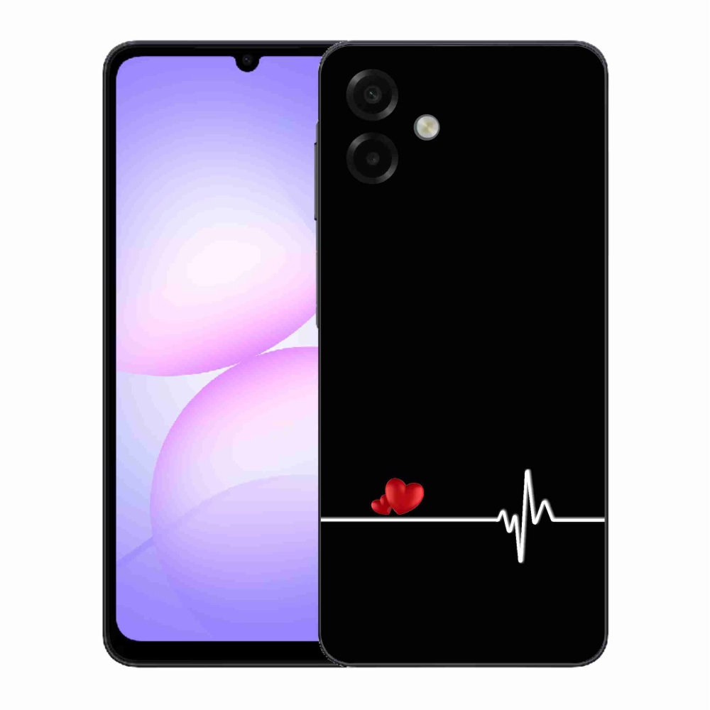 Gél borítás mmCase Samsung Galaxy A07 4G - szív és szívverés fekete háttérrel