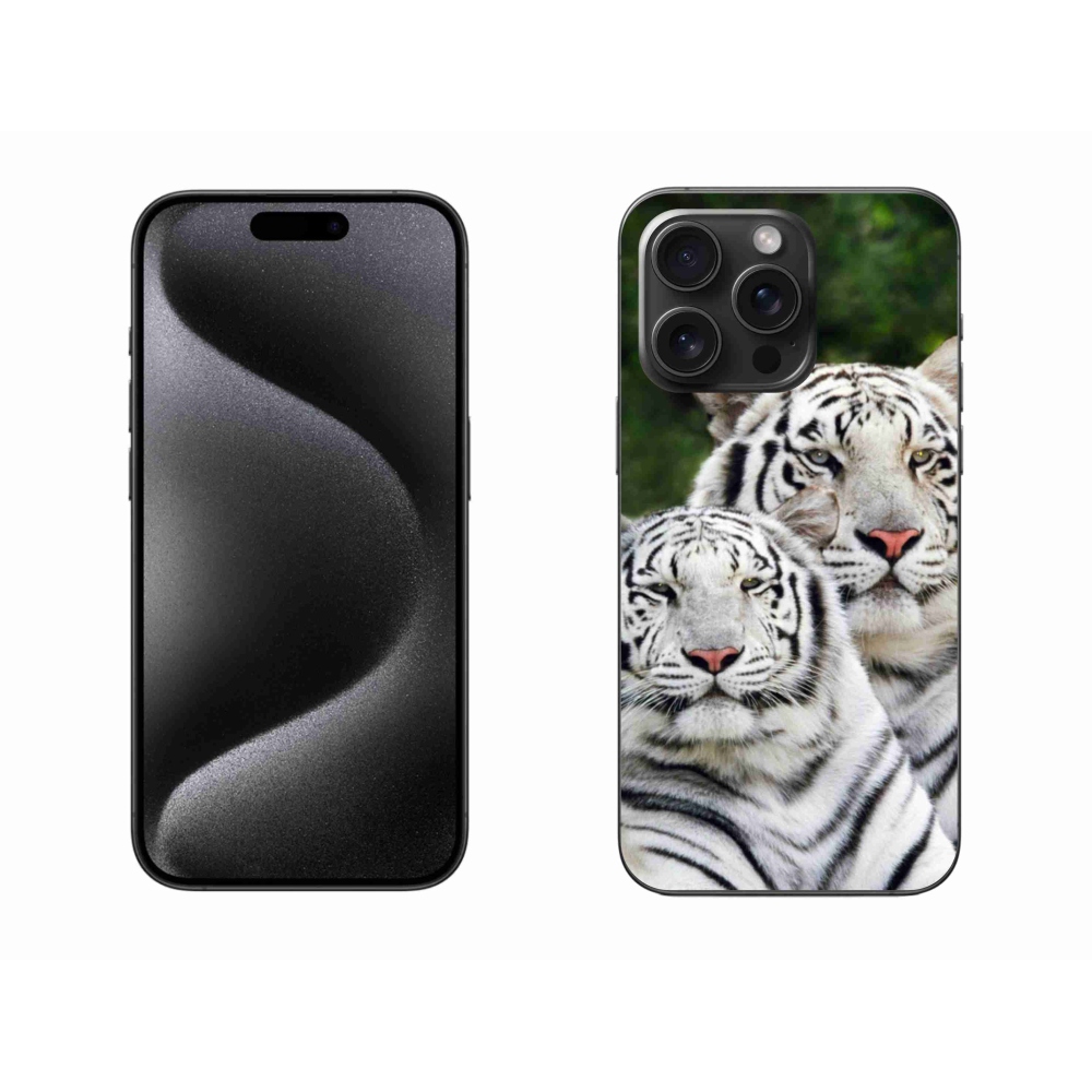 Gél tok mmCase iPhone 15 Pro Max készülékhez - fehér tigrisek