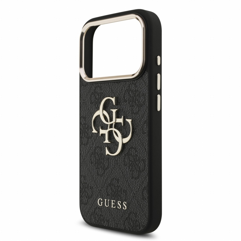Guess PU 4G Metal Logo Strap hátsó tok iPhone 18 Pro-hoz, fekete