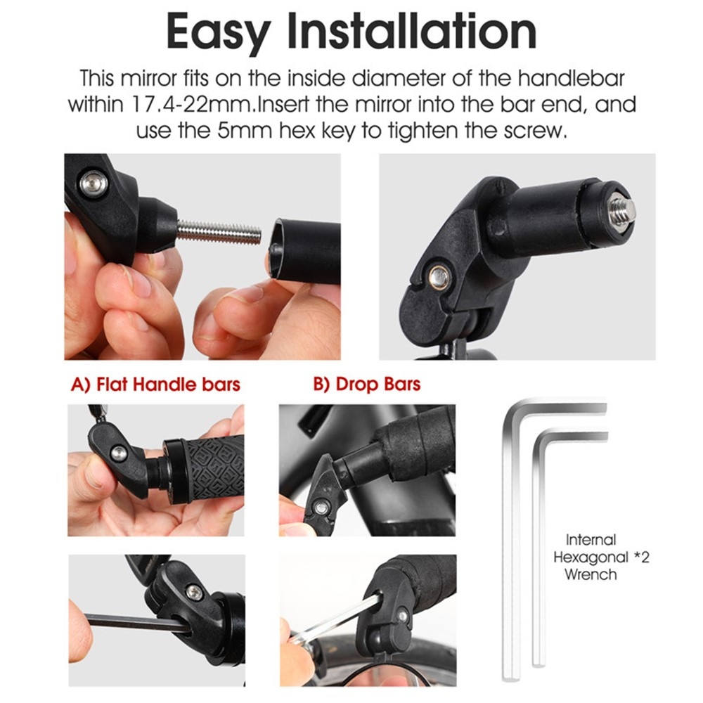 Állítható nagylátószögű kerékpártükör - fekete