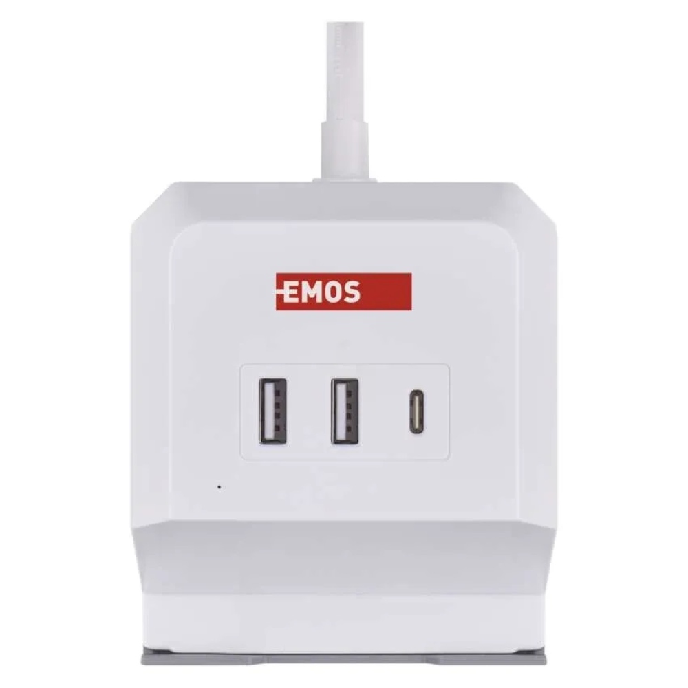 Hosszabbító kábel - kocka 2 m / 2 aljzat / fehér / 2×USB-A+1×USB-C+Qi / 1,5 mm2